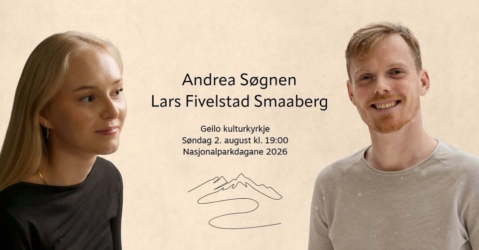 Portrett av folkemusikarane Andrea Søgnen og Lars Fivelstad Smaaberg, som held konsert i Geilo kulturkyrkje.